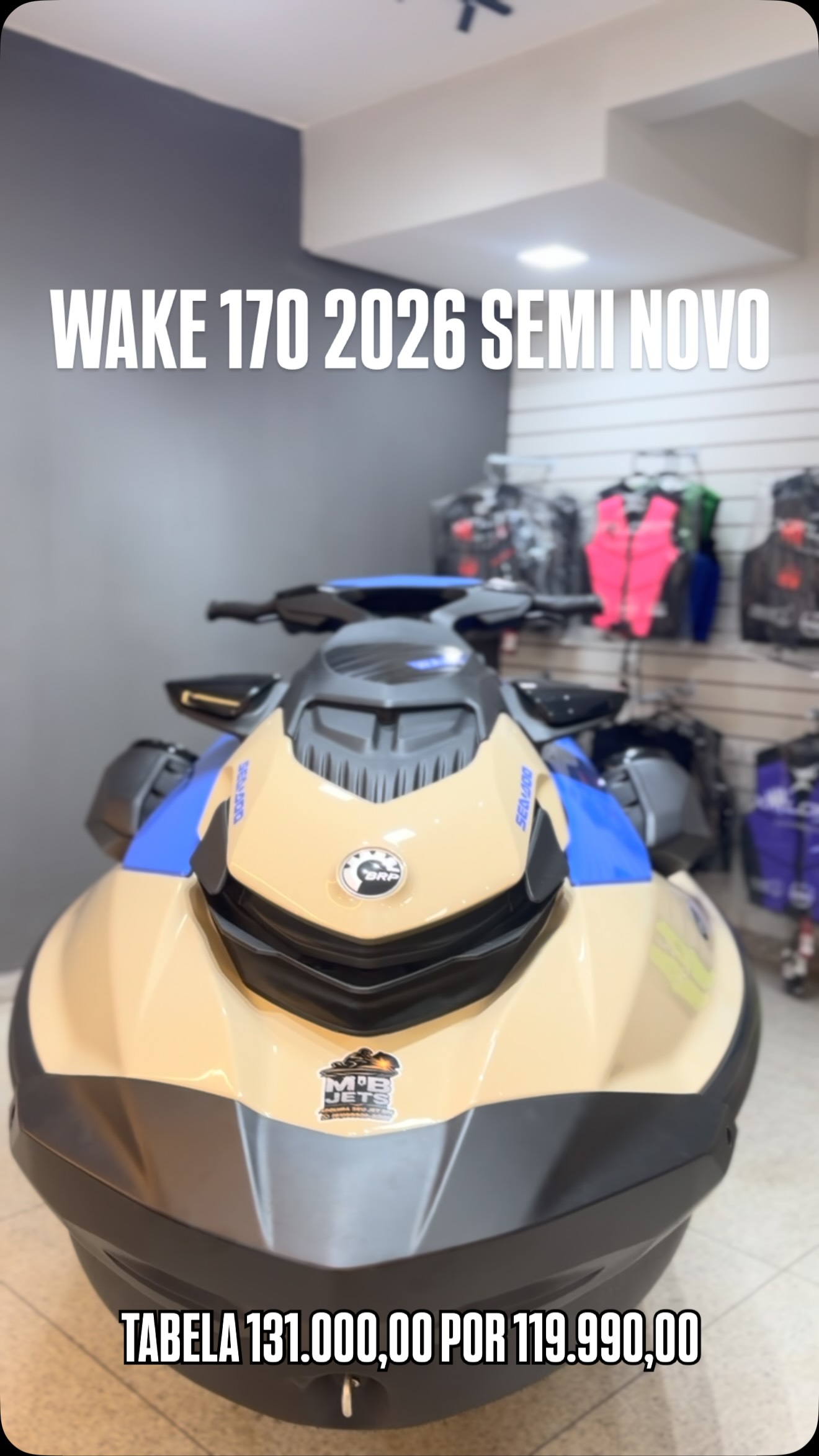 Jet ski Wake 170 em estoque, publicado no Instagram @mibjets